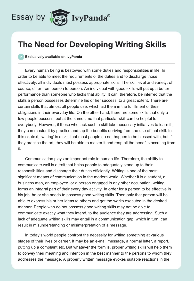 The Need for Developing Writing Skills. Page 1