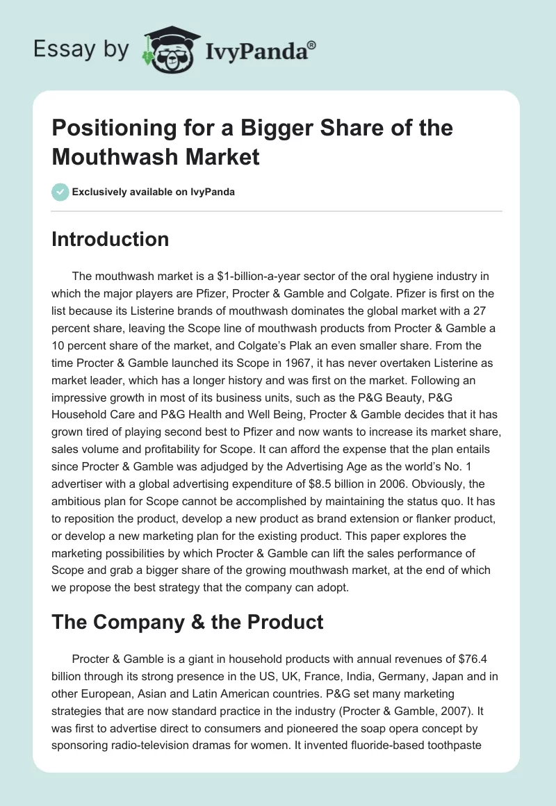 Positioning for a Bigger Share of the Mouthwash Market. Page 1