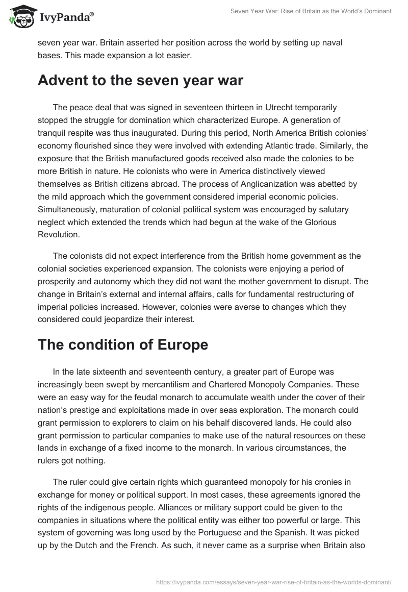 Seven Year War: Rise of Britain as the World’s Dominant. Page 2