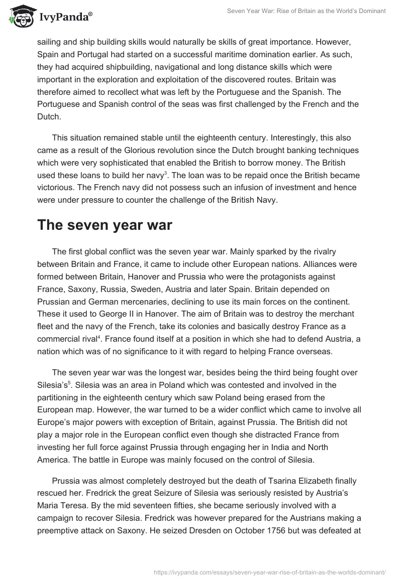 Seven Year War: Rise of Britain as the World’s Dominant. Page 4