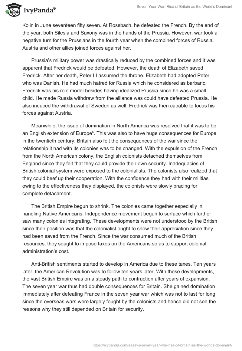 Seven Year War: Rise of Britain as the World’s Dominant. Page 5