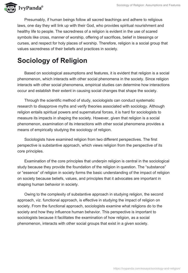 Sociology of Religion: Assumptions and Features. Page 5