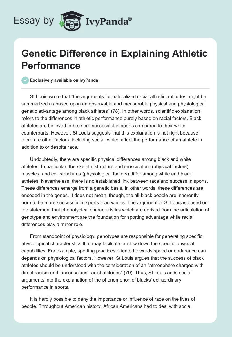 Genetic Difference in Explaining Athletic Performance. Page 1