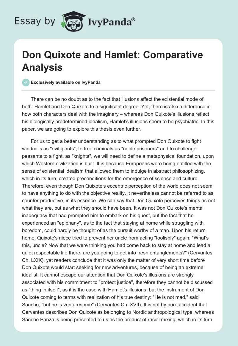 Don Quixote and Hamlet: Comparative Analysis. Page 1