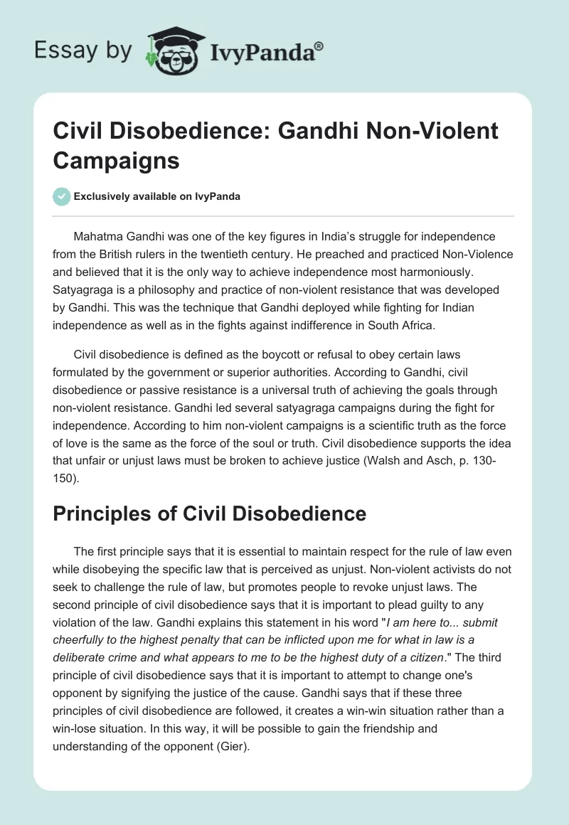 Civil Disobedience: Gandhi Non-Violent Campaigns. Page 1