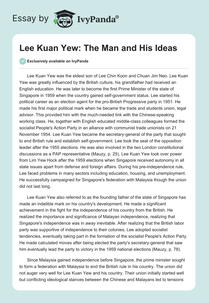 Lee Kuan Yew: The Man and His Ideas. Page 1