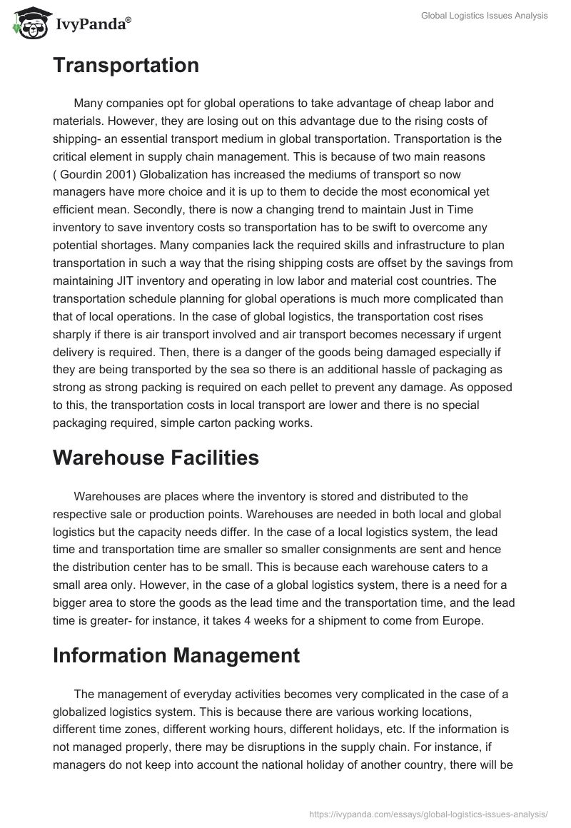 Global Logistics Issues Analysis. Page 2