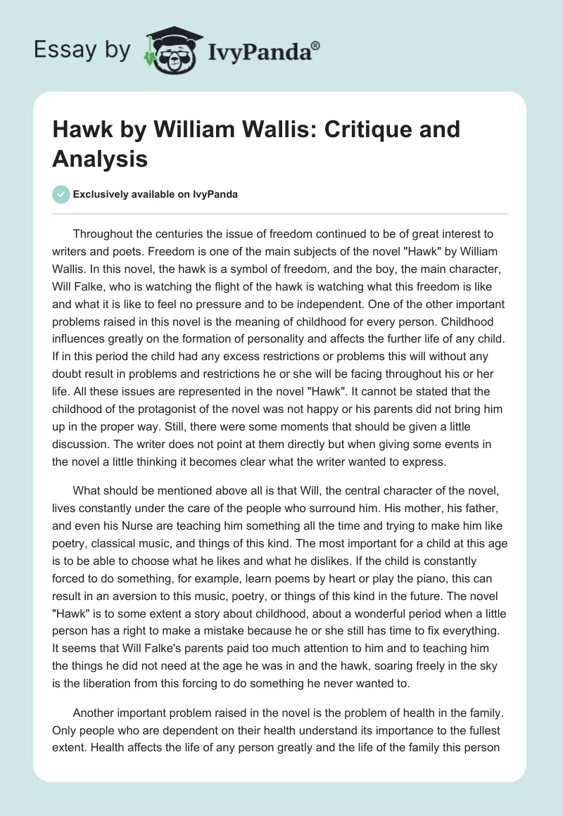 Hawk by William Wallis: Critique and Analysis. Page 1