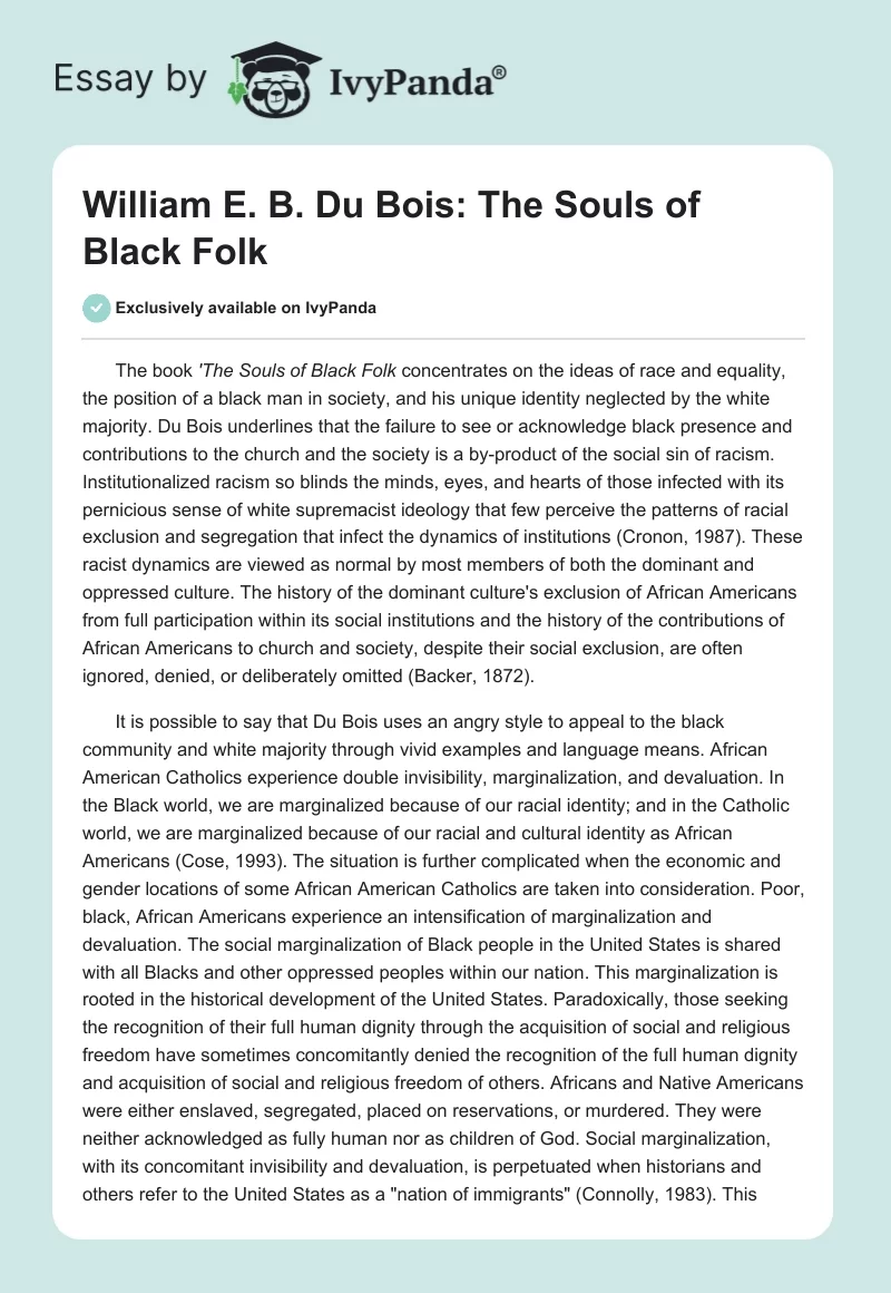 William E. B. Du Bois: The Souls of Black Folk. Page 1