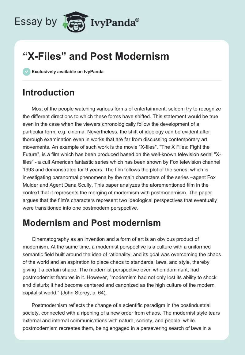 “X-Files” and Post Modernism. Page 1