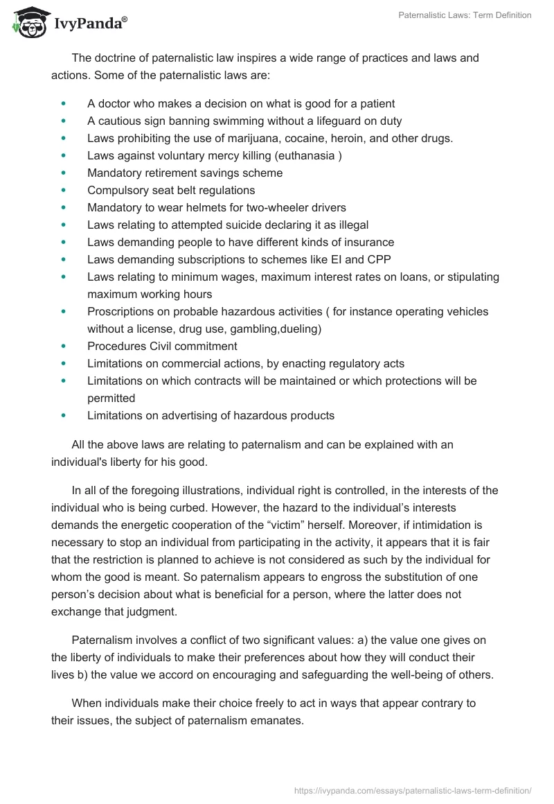 Paternalistic Laws: Term Definition. Page 4