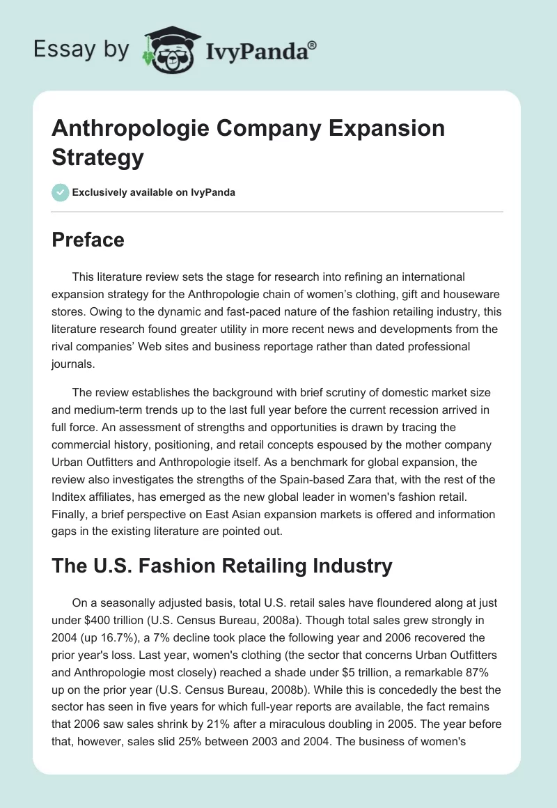 Anthropologie Company Expansion Strategy. Page 1