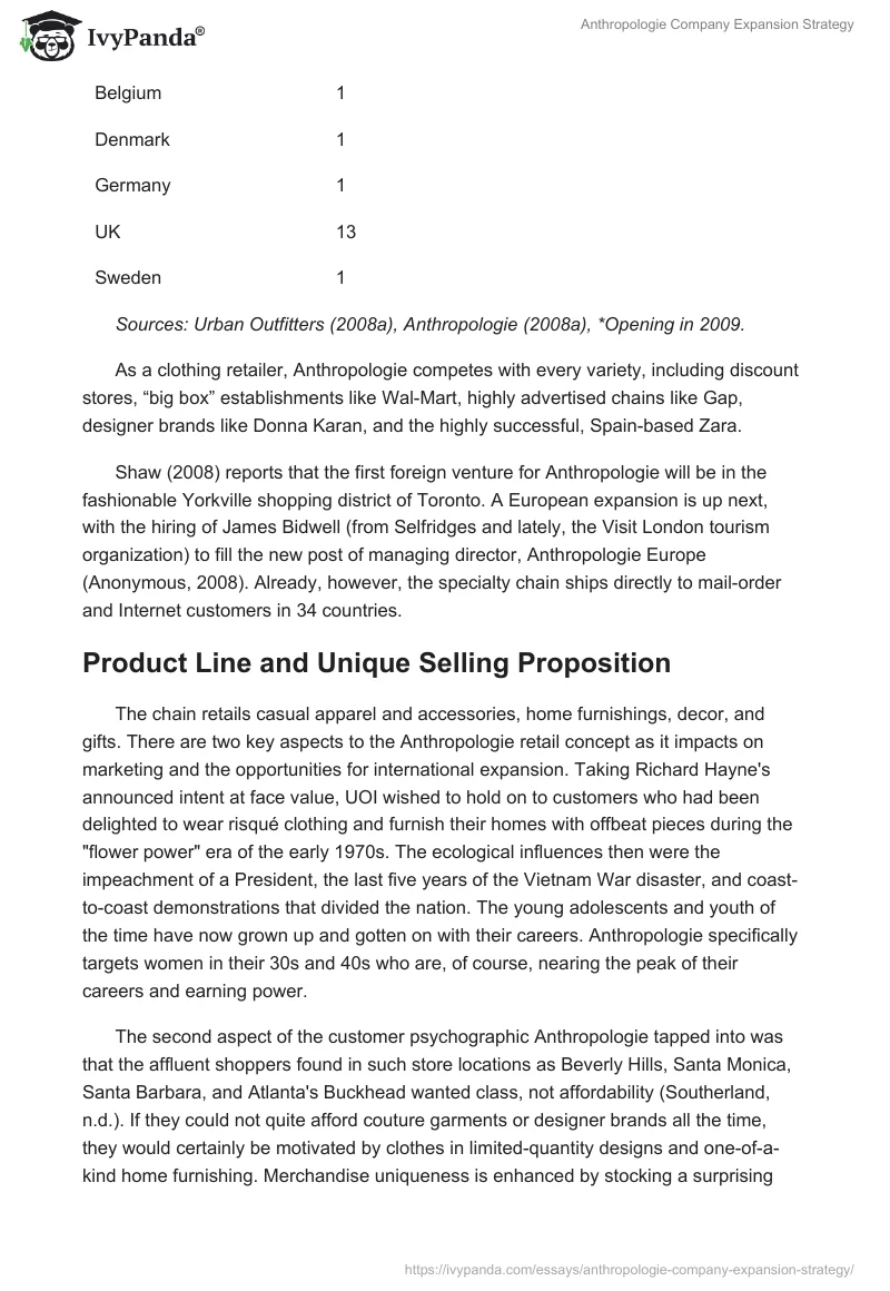 Anthropologie Company Expansion Strategy. Page 3