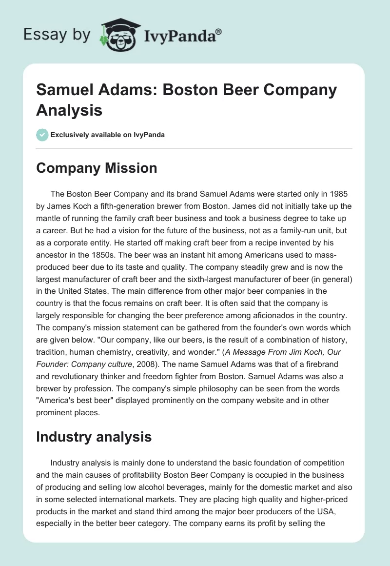 Samuel Adams: Boston Beer Company Analysis. Page 1