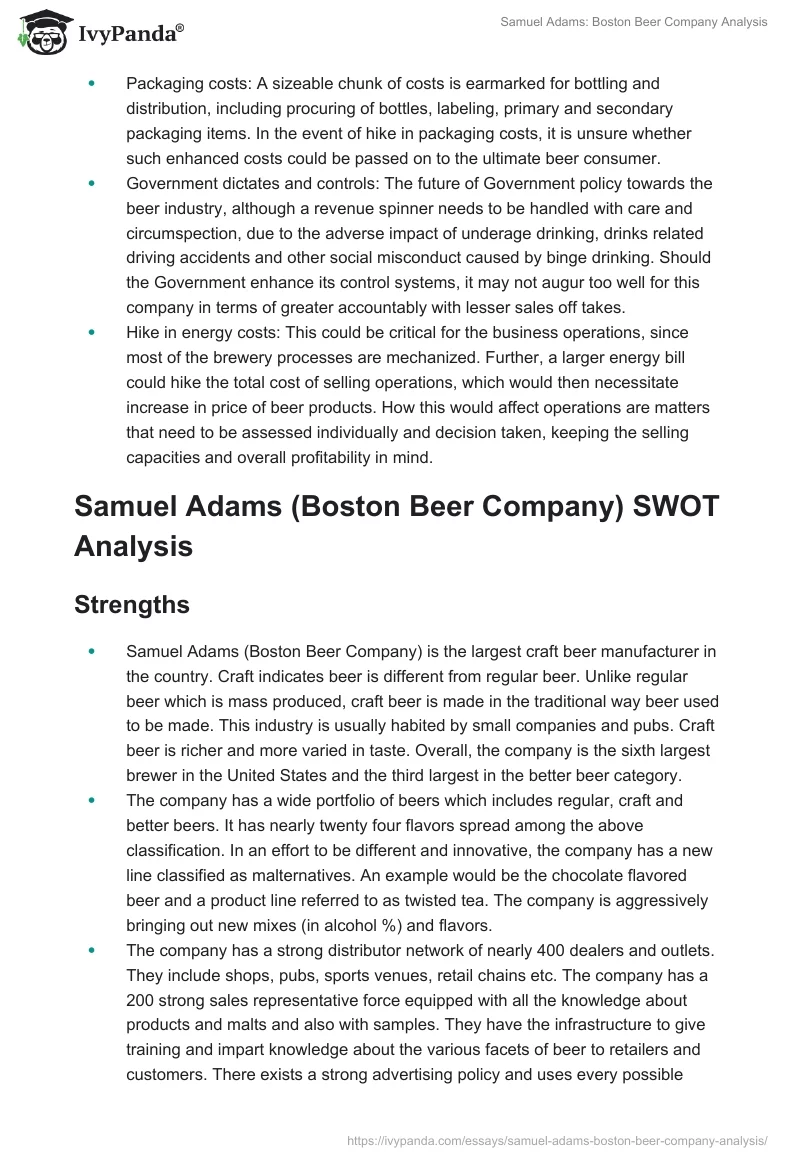 Samuel Adams: Boston Beer Company Analysis. Page 5