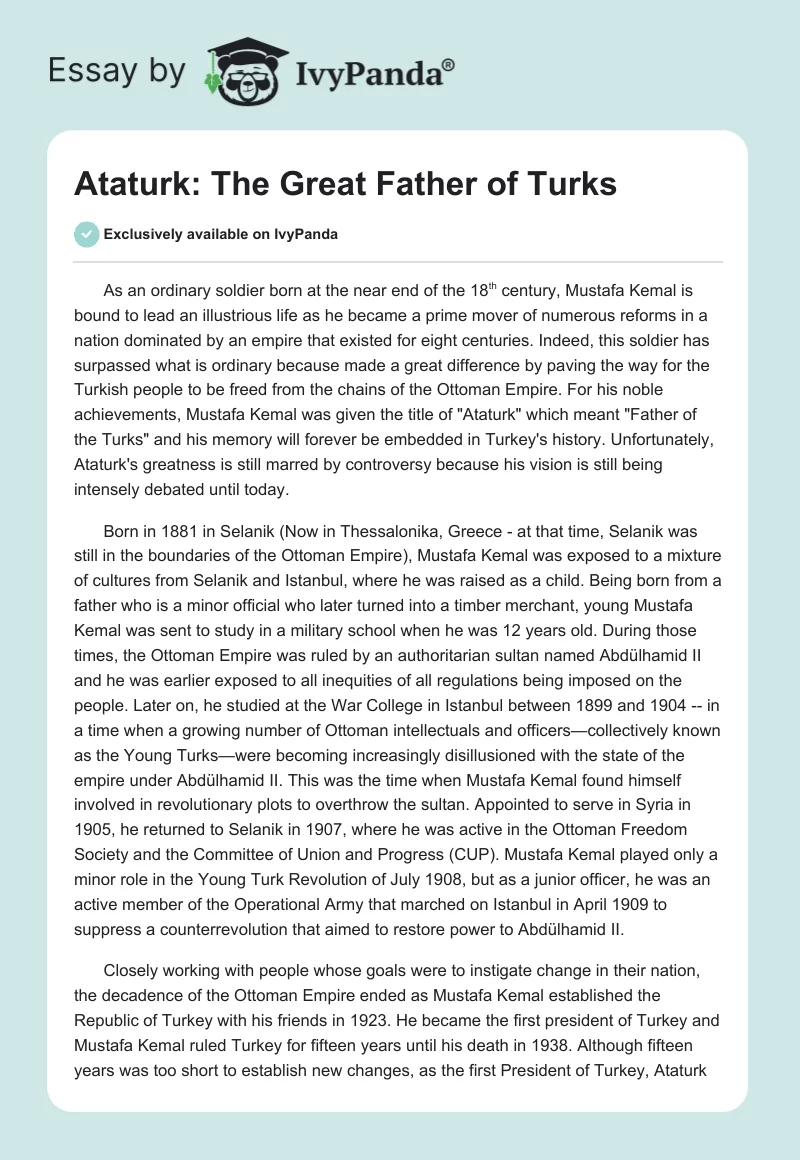 Ataturk: The Great Father of Turks. Page 1
