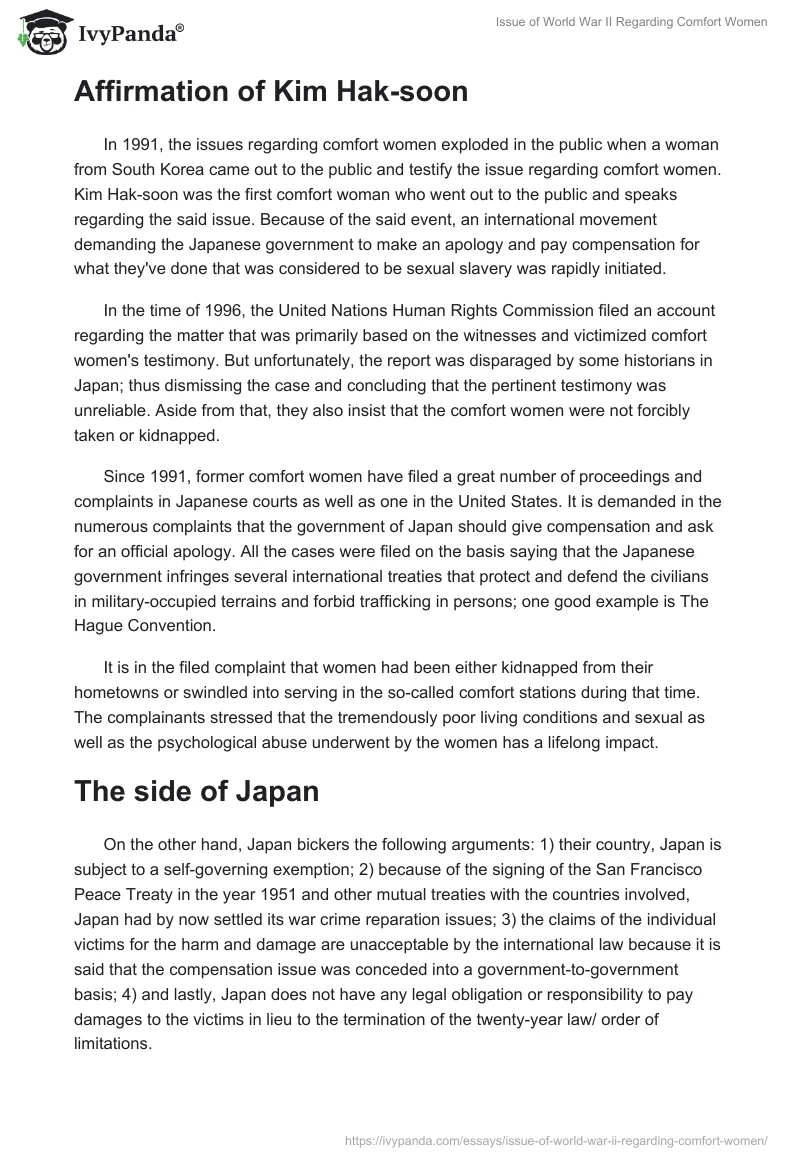 Issue of World War II Regarding Comfort Women - 1162 Words