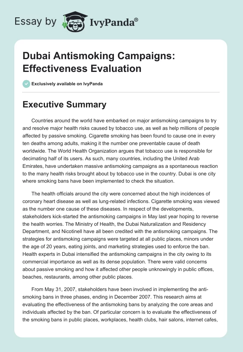 Antismoking Campaigns in Dubai: Effectiveness and Impact. Page 1