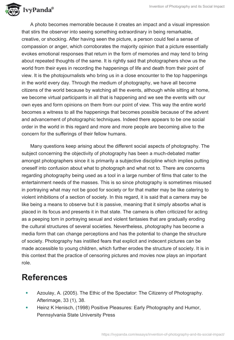 Invention of Photography and Its Social Impact. Page 4