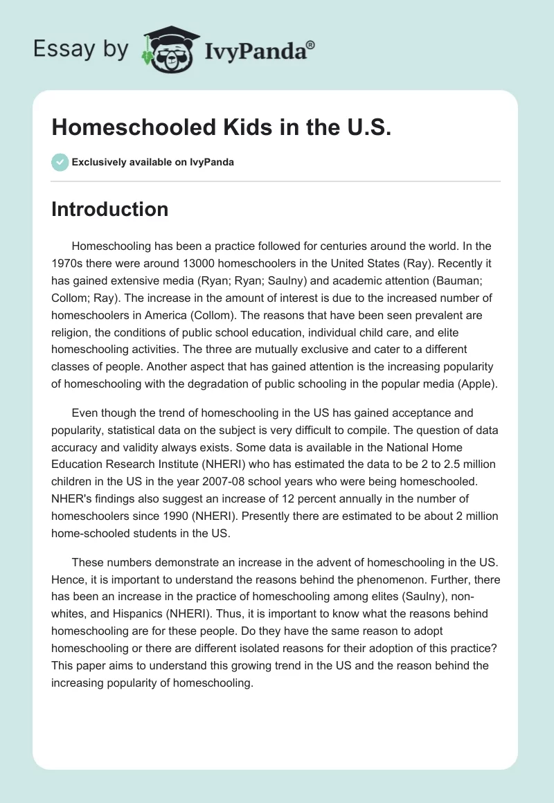 Homeschooled Kids in the U.S.. Page 1