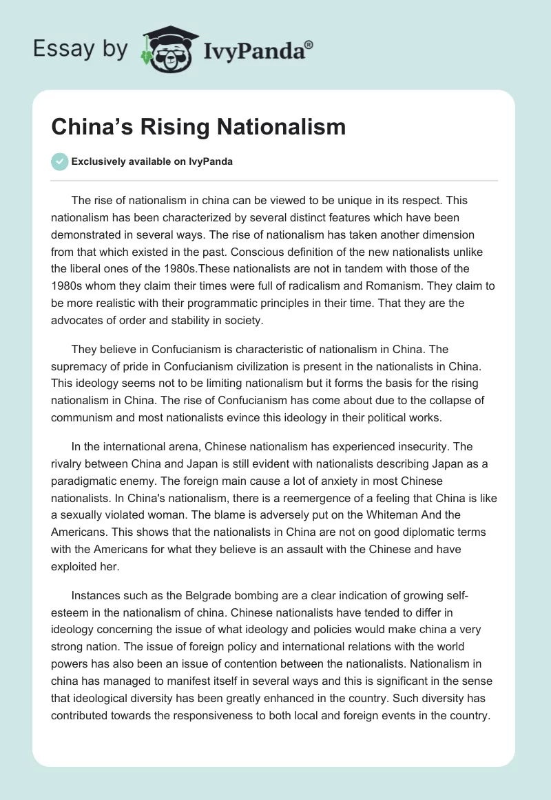 China’s Rising Nationalism. Page 1