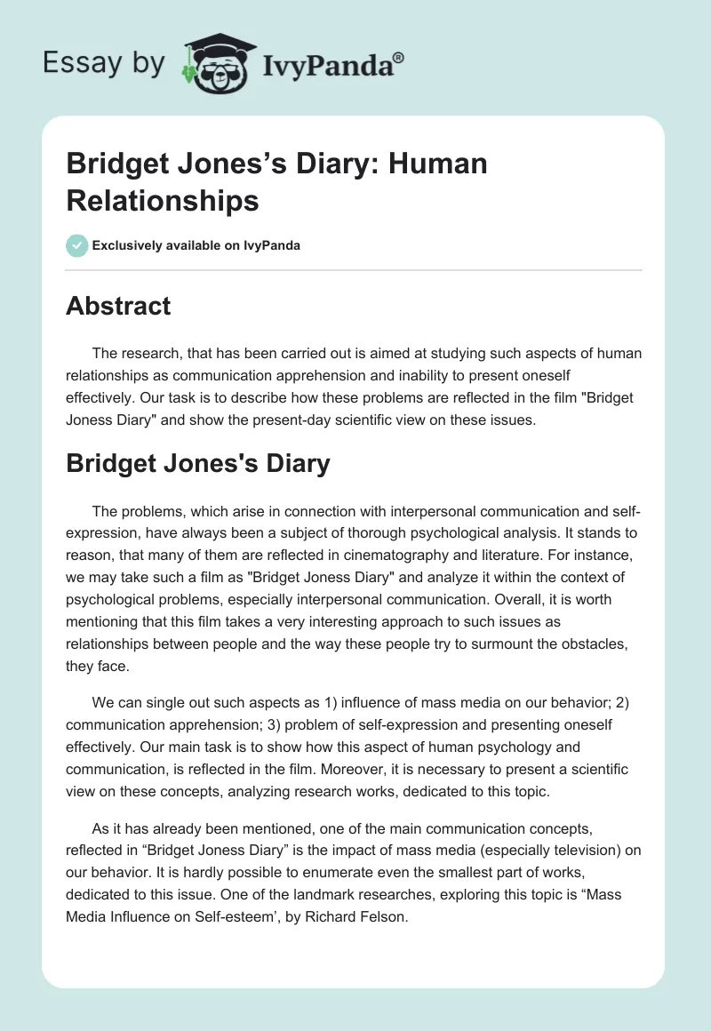 Bridget Jones’s Diary: Human Relationships. Page 1
