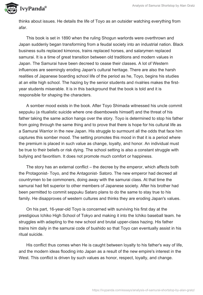 Analysis of Samurai Shortstop by Alan Gratz. Page 2