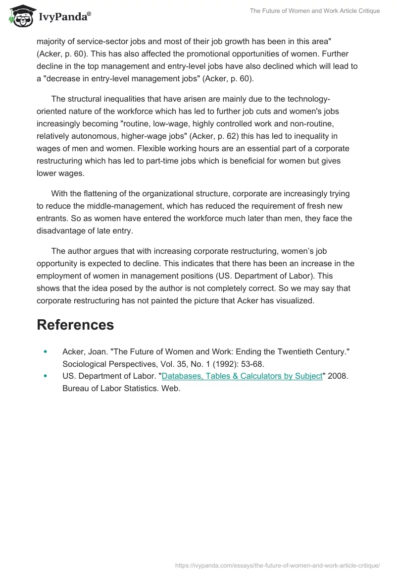 "The Future of Women and Work" Article Critique. Page 2
