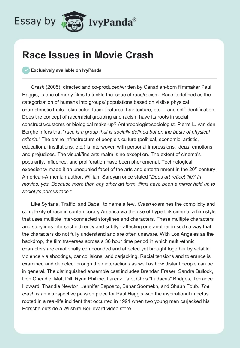 Race Issues in Movie Crash. Page 1