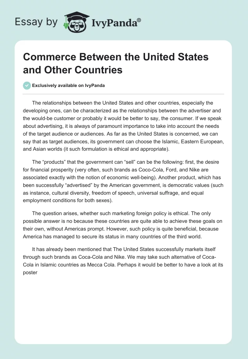 Commerce Between the United States and Other Countries. Page 1