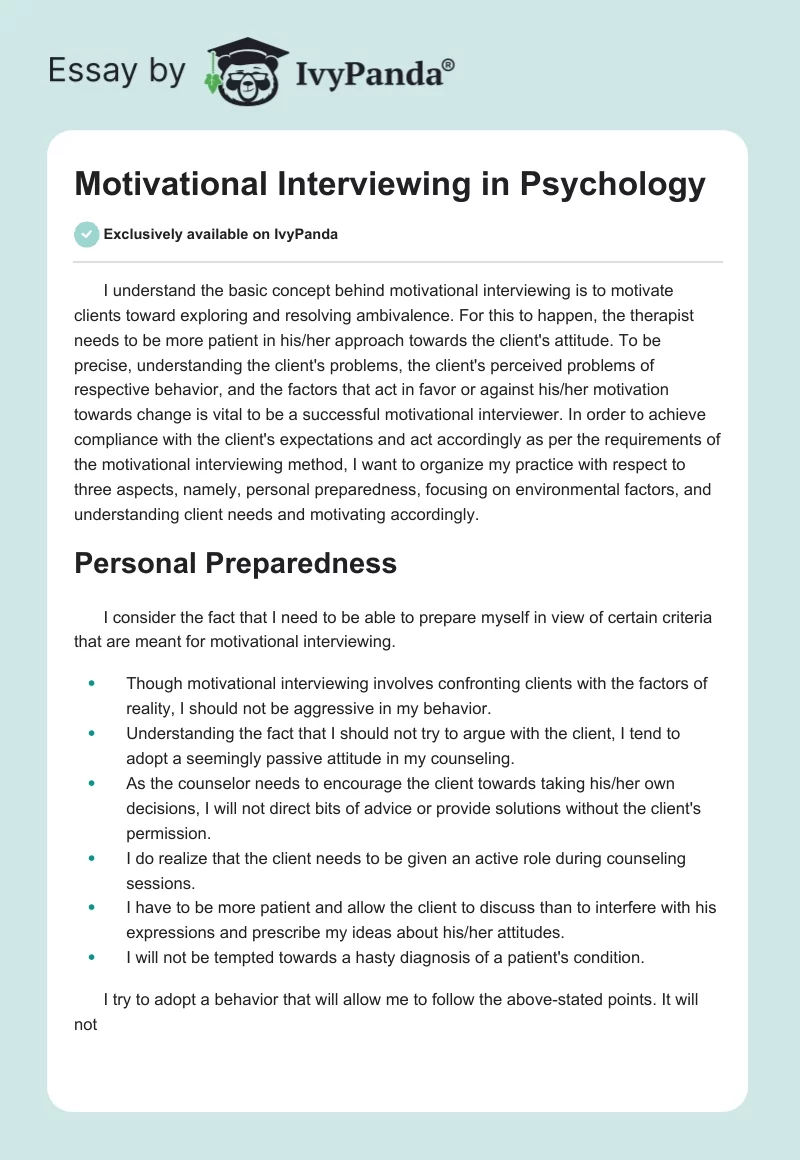 Motivational Interviewing in Psychology. Page 1