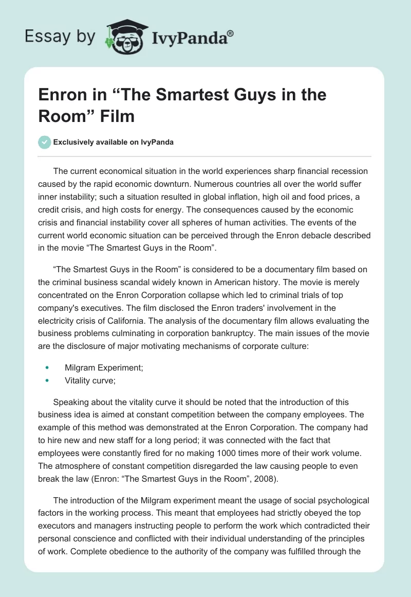 Enron in “The Smartest Guys in the Room” Film. Page 1