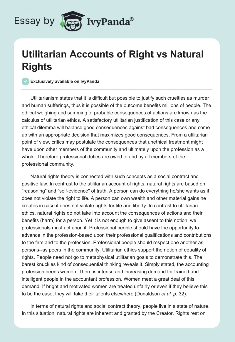Utilitarian Accounts of Right vs Natural Rights. Page 1