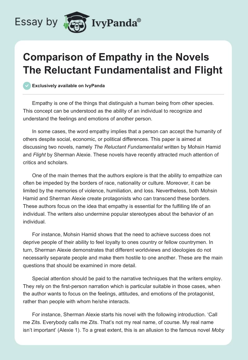 Comparison of Empathy in the Novels "The Reluctant Fundamentalist" and "Flight". Page 1