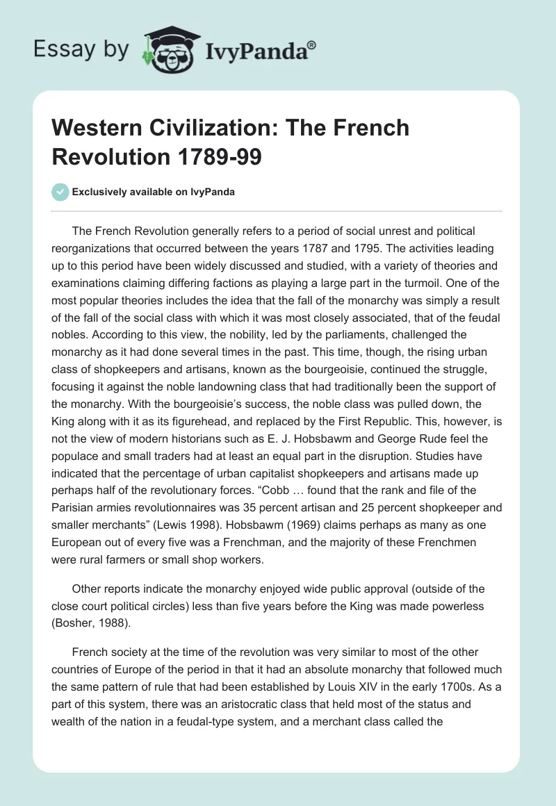 Western Civilization: The French Revolution 1789-99. Page 1