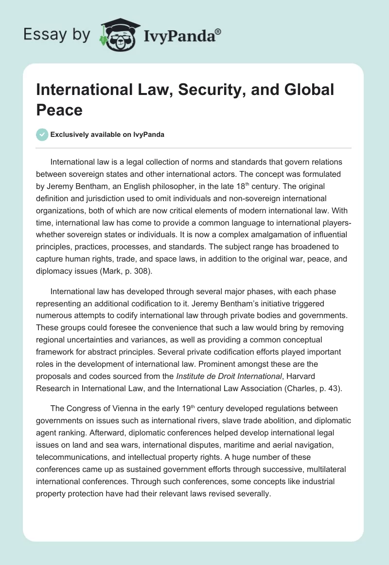 International Law, Security, and Global Peace. Page 1