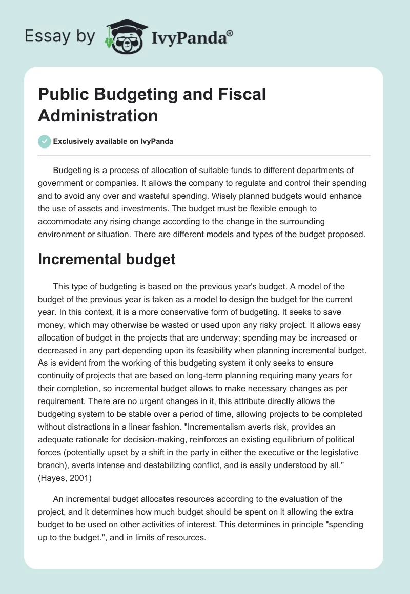 Public Budgeting and Fiscal Administration. Page 1