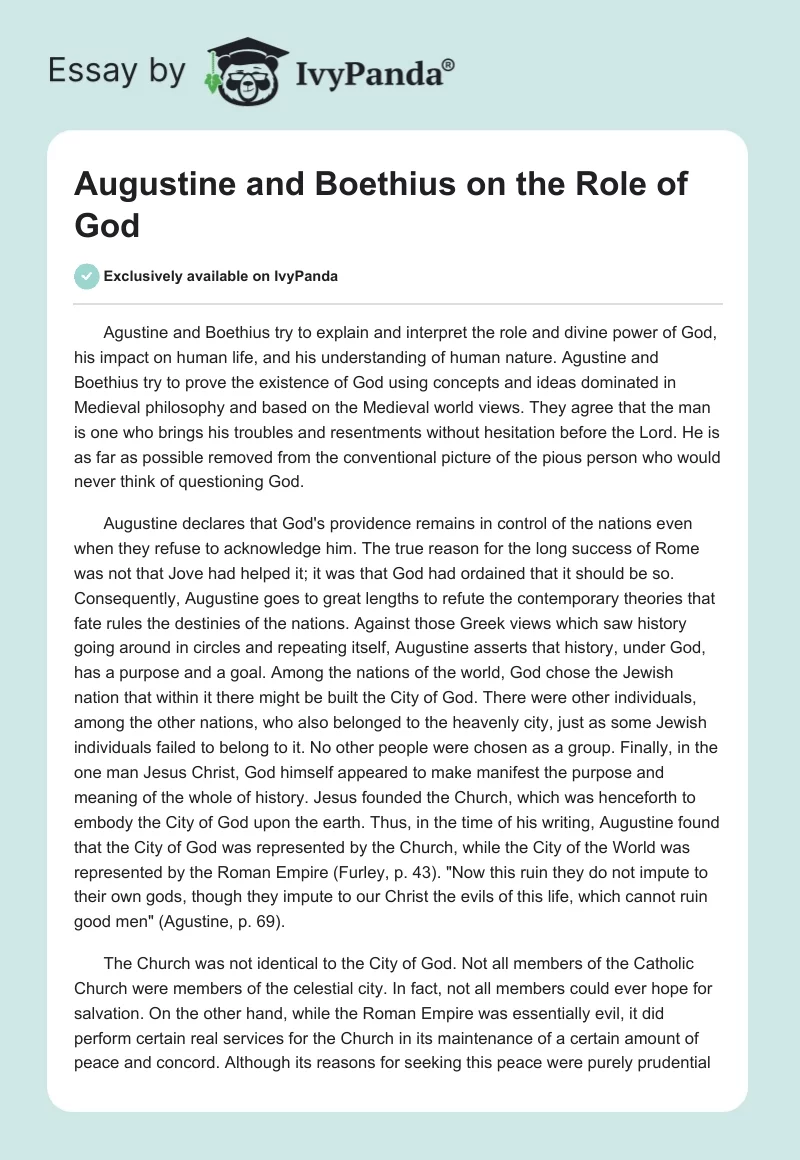Augustine and Boethius on the Role of God. Page 1