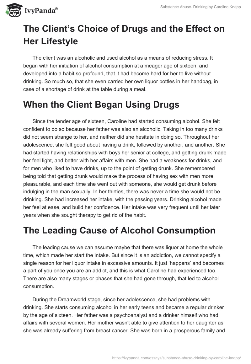 Substance Abuse. Drinking by Caroline Knapp. Page 2