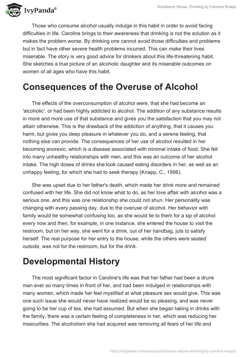 Substance Abuse. Drinking by Caroline Knapp. Page 4
