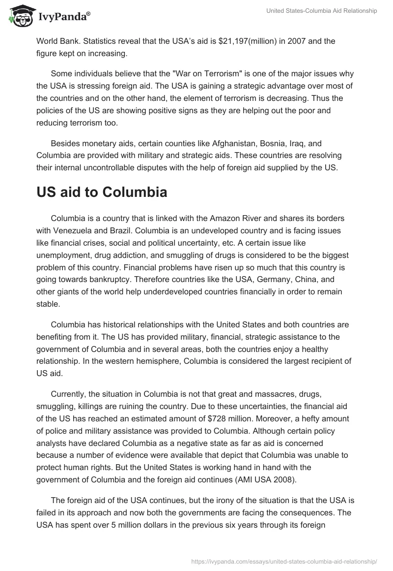 United States-Columbia Aid Relationship. Page 2