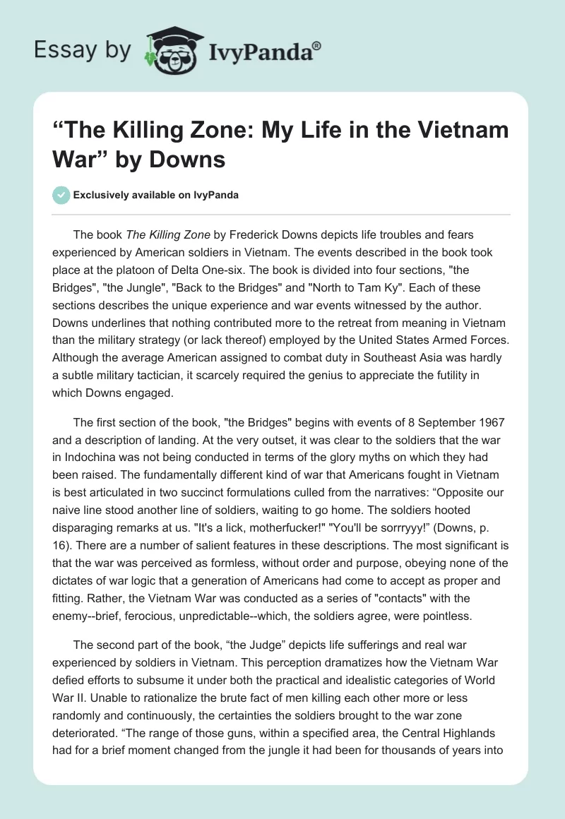 “The Killing Zone: My Life in the Vietnam War” by Downs. Page 1