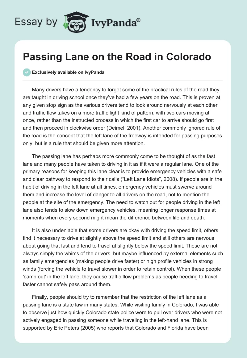 Passing Lane on the Road in Colorado. Page 1