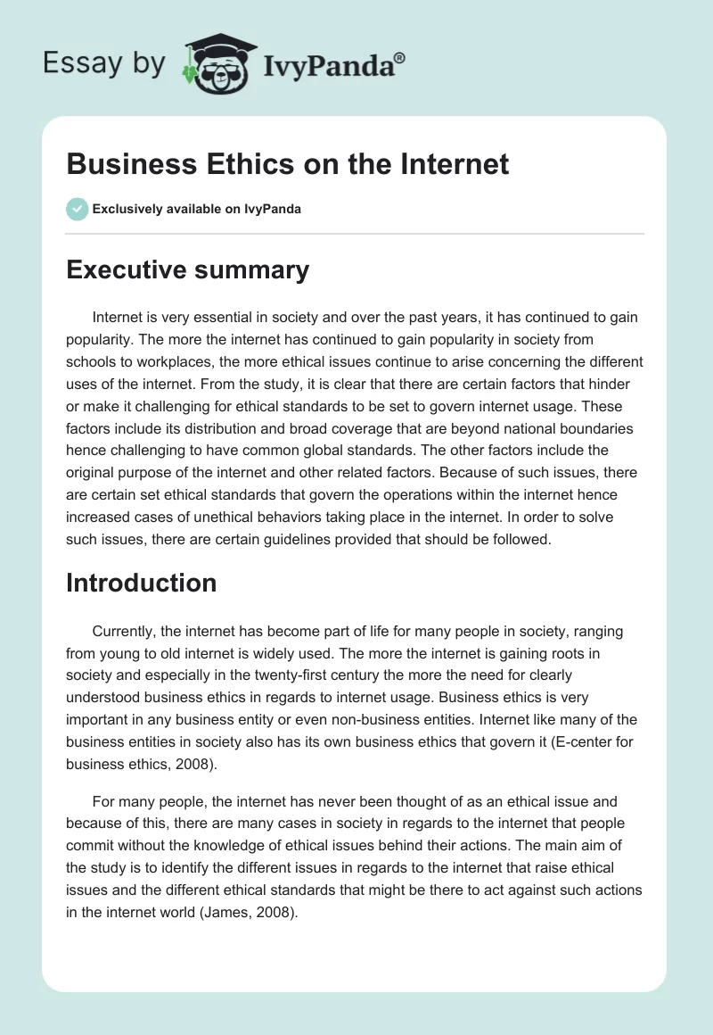 Business Ethics on the Internet. Page 1