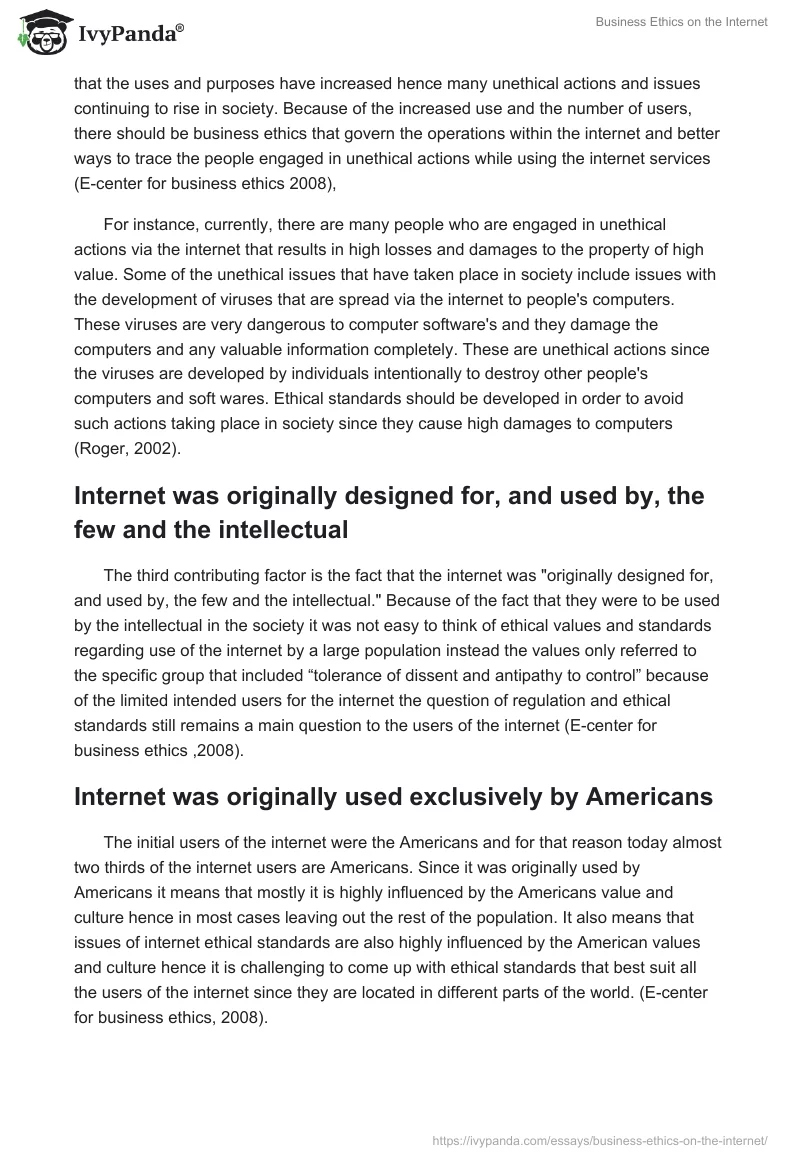 Business Ethics on the Internet. Page 4