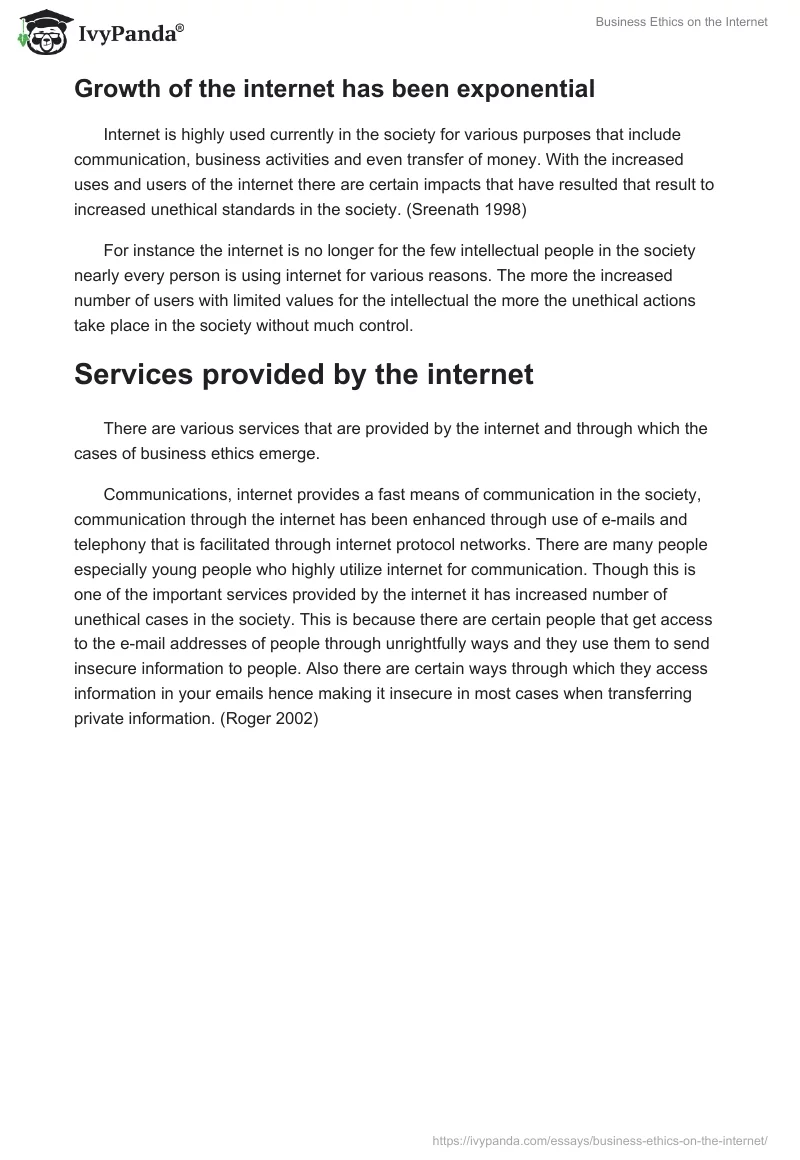 Business Ethics on the Internet. Page 5