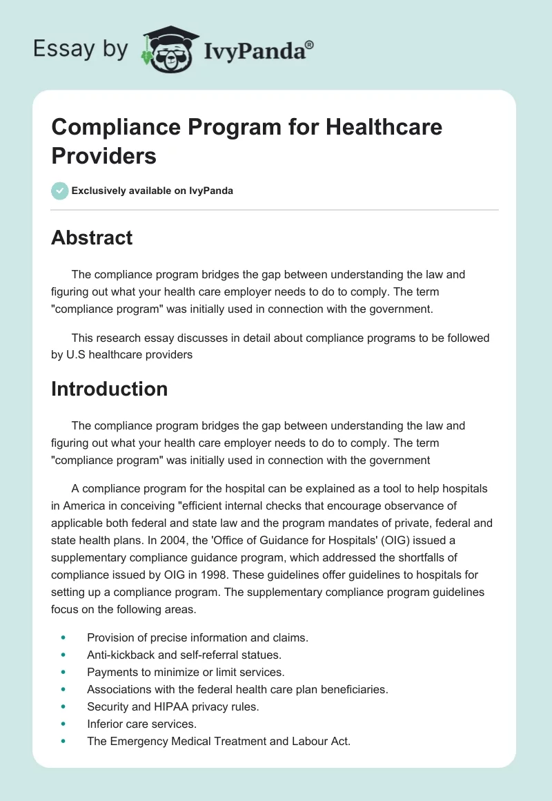 Compliance Program for Healthcare Providers. Page 1