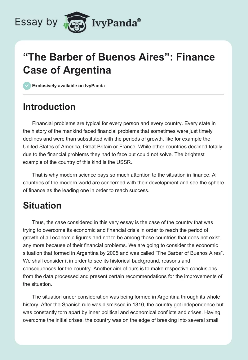 “The Barber of Buenos Aires”: Finance Case of Argentina. Page 1