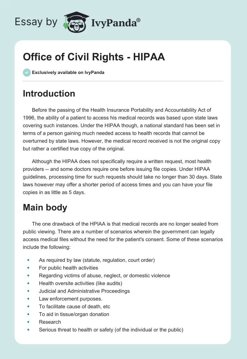 Office of Civil Rights - HIPAA. Page 1