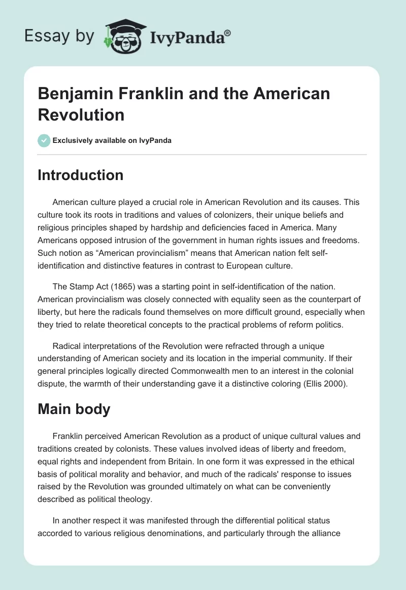 Benjamin Franklin and the American Revolution. Page 1